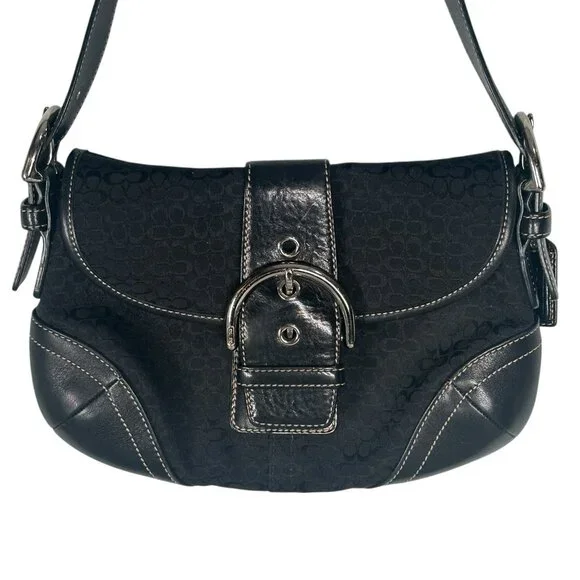 Coach 6818 SMALL Vintage Soho Black Leather and Signature C Canvas Shoulder Bag - Picture 1 of 16